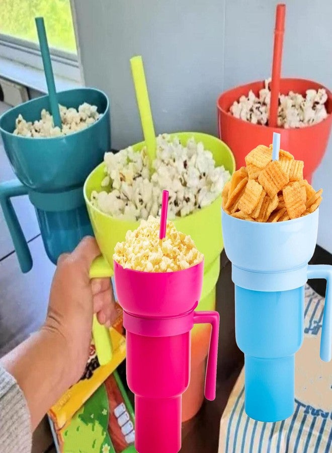 Aatraay Stadium Tumbler with Snack Bowl 2 In 1 Beverage Cup Top Snack Bowl for Movie Leakproof Snack Tumbler with Straw Portable Reusable Snack and Drink Cup for Home Travel () - Image 3